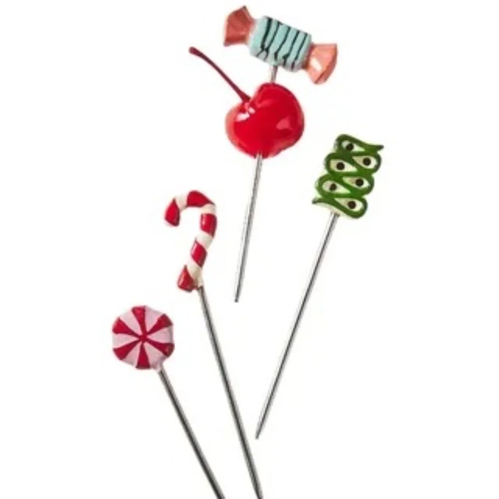 NWT Anthropologie Set of 4  Christmas Candy Bon Bon Beverage Stirrers